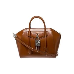 NEW Givenchy Leather Mini Antigona Lock Tote Top Handle Bag Cognac Brown